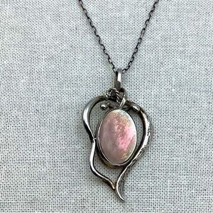 Vintage Sterling Silver Mother of Pearl Pendant Necklace Old British